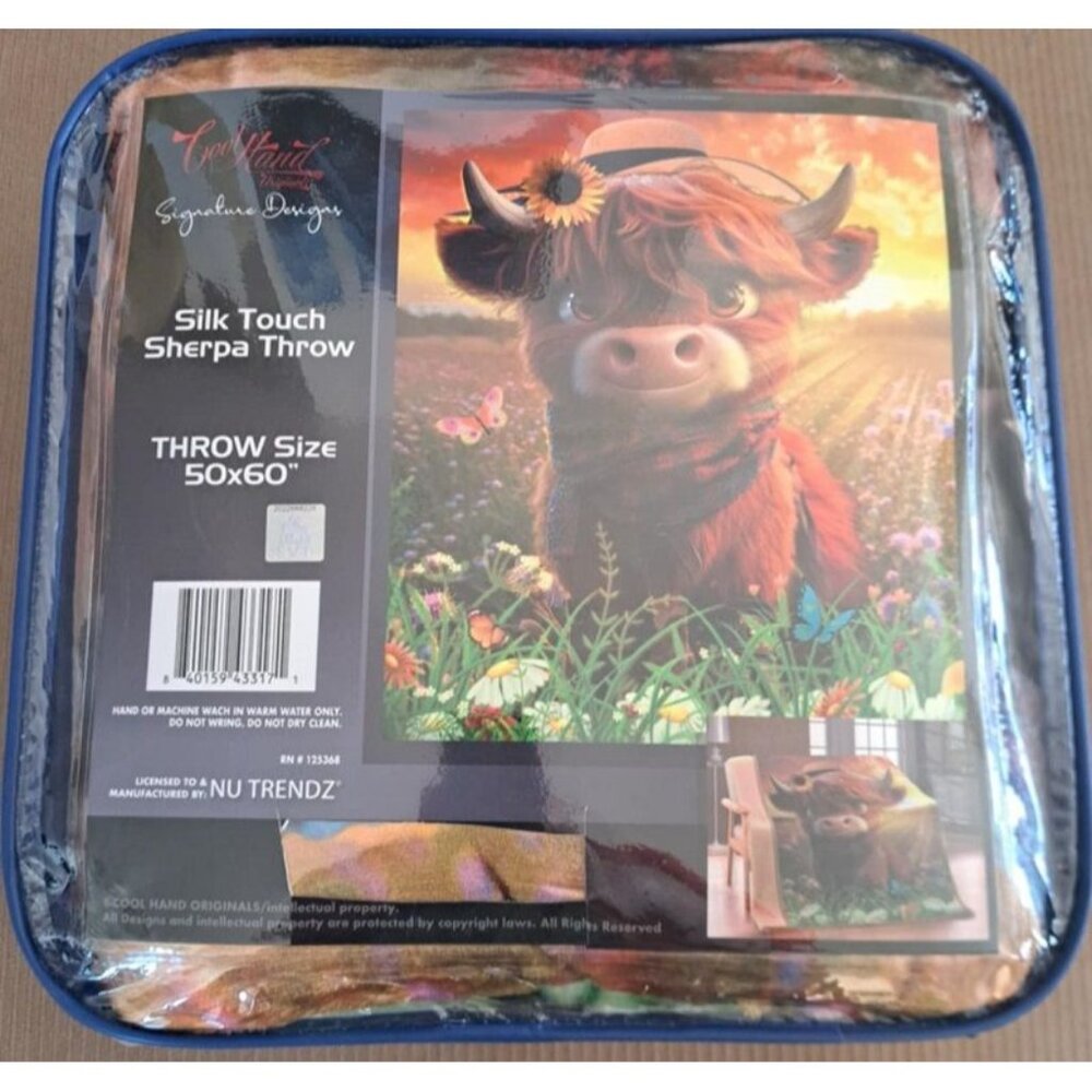 Highland Cow Calf Cattle Sherpa Plush Throw Gift Blanket Art New Daisy Sunshine - Picture 6 of 7